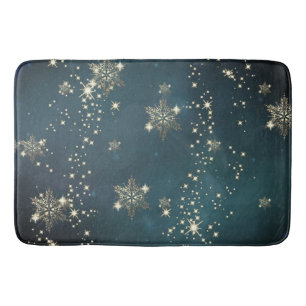Chic Gold Snowflakes Green Badmat
