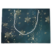 Chic Gold Snowflakes Green Groot Cadeauzakje (Voorkant)