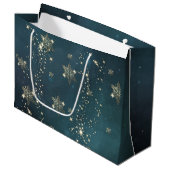 Chic Gold Snowflakes Green Groot Cadeauzakje (Voorkant Gekanteld)