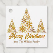 Chic Gold Snowflakes Kerstboom gepersonaliseerd Bedankjes Labels (Voorkant)