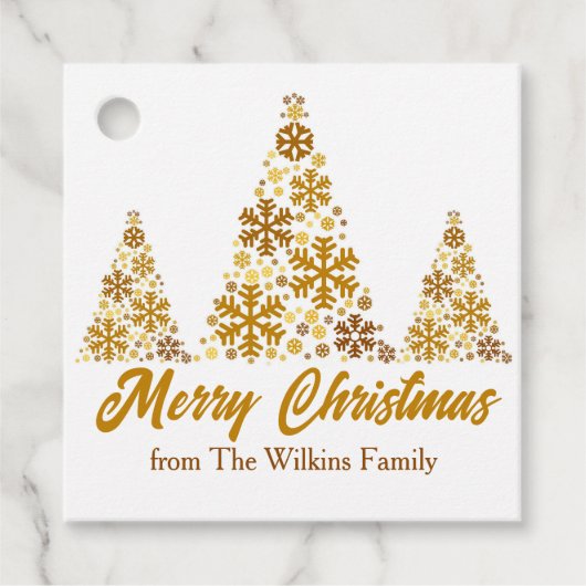 Chic Gold Snowflakes Kerstboom gepersonaliseerd Bedankjes Labels (Voorkant)