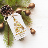 Chic Gold Snowflakes Kerstboom gepersonaliseerd Cadeaulabel