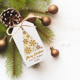 Chic Gold Snowflakes Kerstboom gepersonaliseerd Cadeaulabel