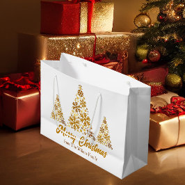 Chic Gold Snowflakes Kerstboom gepersonaliseerd Groot Cadeauzakje