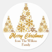 Chic Gold Snowflakes Kerstboom gepersonaliseerd Ronde Sticker (Voorkant)