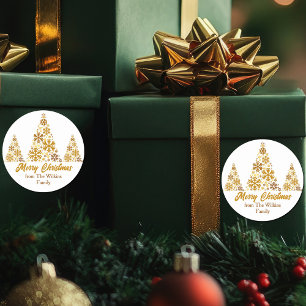 Chic Gold Snowflakes Kerstboom gepersonaliseerd Ronde Sticker