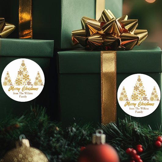 Chic Gold Snowflakes Kerstboom gepersonaliseerd Ronde Sticker