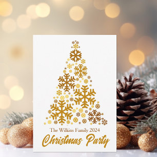 Chic Gold Snowflakes Kerstboom Party Kaart