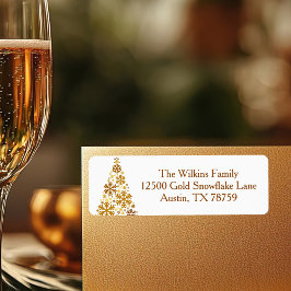 Chic Gold Snowflakes Kerstboom Retouradres Etiket