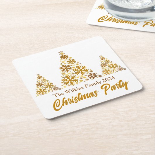 Chic Gold Snowflakes Kerstfeest gepersonaliseerd Kartonnen Onderzetters (Schuin)