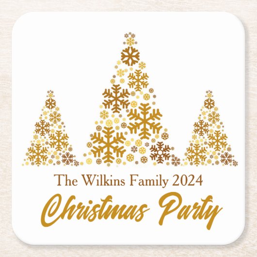 Chic Gold Snowflakes Kerstfeest gepersonaliseerd Kartonnen Onderzetters (Voorkant)