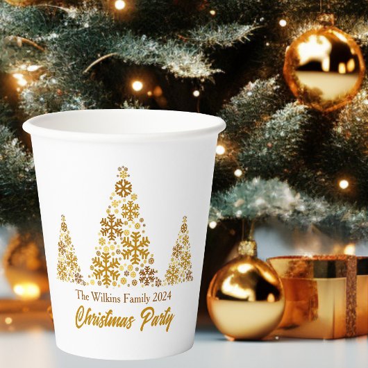 Chic Gold Snowflakes Kerstfeest gepersonaliseerd Papieren Bekers