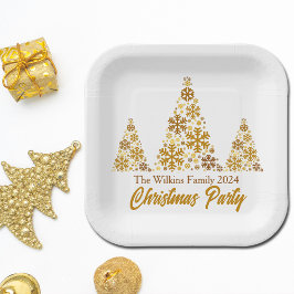 Chic Gold Snowflakes Kerstfeest gepersonaliseerd Papieren Bordje