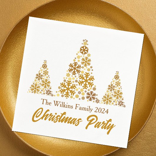 Chic Gold Snowflakes Kerstfeest gepersonaliseerd Servet