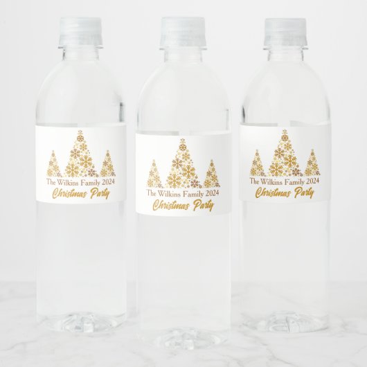 Chic Gold Snowflakes Kerstfeest gepersonaliseerd Waterfles Etiket (Flessen)