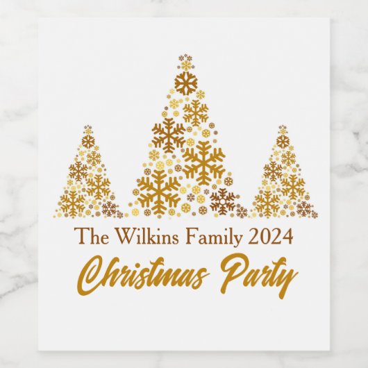 Chic Gold Snowflakes Kerstfeest gepersonaliseerd Wijn Etiket (Enkel label)