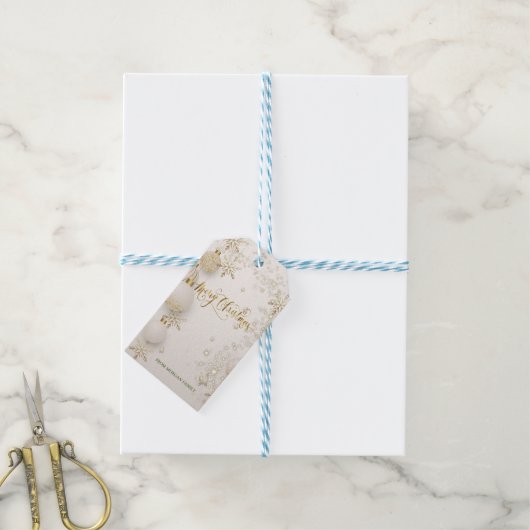 Chic Gold Snowflakes, kogelkerst Cadeaulabel (Met Touw)