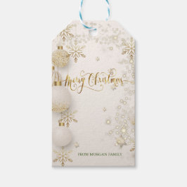 Chic Gold Snowflakes, kogelkerst Cadeaulabel