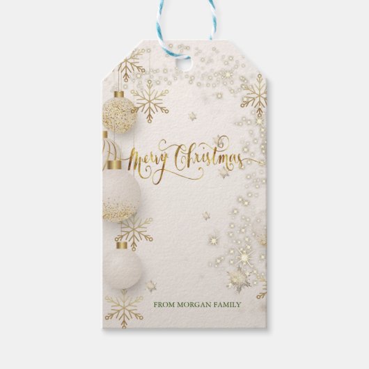 Chic Gold Snowflakes, kogelkerst Cadeaulabel (Voorkant)