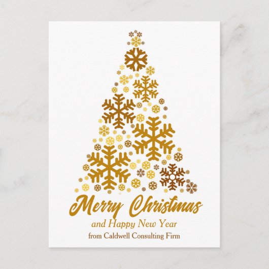 Chic Gold Snowflakes Merry Christmas Tree Company Feestdagenkaart (Voorkant)