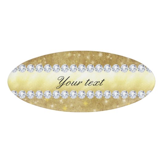 Chic Gold Sparking Stars en Diamonds Naambadge (Voorkant)