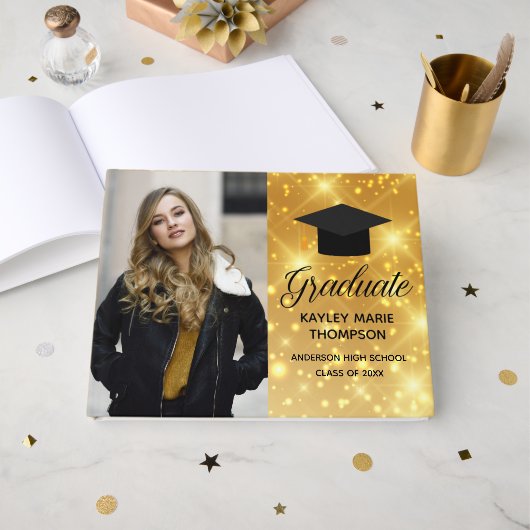 Chic Gold Sparkle 2022 Afstuderen Foto-Afstuderen Gastenboek (Voorkant open)