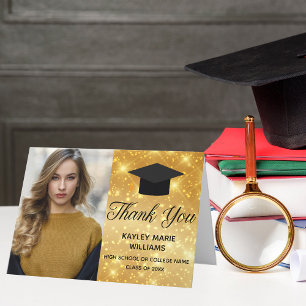 Chic Gold Sparkle Afstuderen Foto 2025 Afstuderen Bedankkaart
