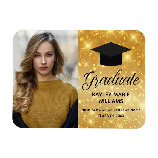 Chic Gold Sparkle Afstuderen Foto 2025 Afstuderen Magneet (Horizontaal)