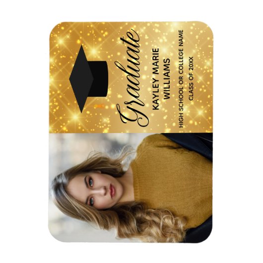 Chic Gold Sparkle Afstuderen Foto 2025 Afstuderen Magneet (Verticaal)