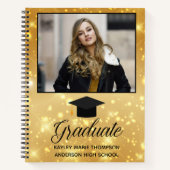 Chic Gold Sparkle Afstuderen Foto Afstuderen Notitieboek (Voorkant)