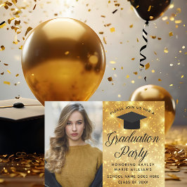 Chic Gold Sparkle Afstuderen Foto Graduation Party Kaart