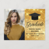 Chic Gold Sparkle Afstuderen Fotoaankondiging Briefkaart (Voorkant)