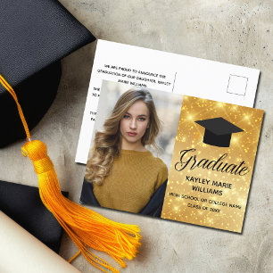 Chic Gold Sparkle Afstuderen Fotoaankondiging Briefkaart