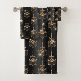 Chic Gold Sparkle Chandelier Black Bad Handdoek