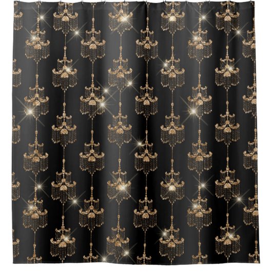 Chic Gold Sparkle Chandelier Black Douchegordijn (Voorkant)
