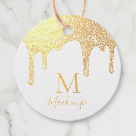 Chic Gold Sparkle Glitter Drift Monogram Bedankjes Labels (Voorkant)