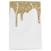 Chic Gold Sparkle Glitter Drips Medium Cadeauzakje (Voorkant)