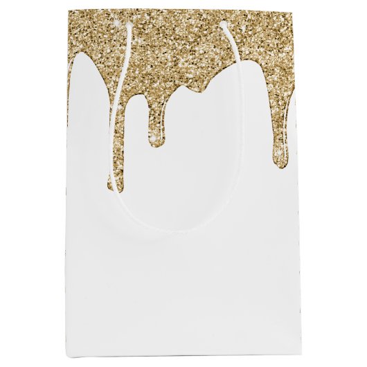 Chic Gold Sparkle Glitter Drips Medium Cadeauzakje (Voorkant)