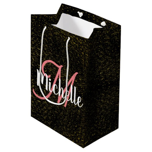 Chic Gold sparkle roze monogram gastro-uniek Medium Cadeauzakje (Voorkant Gekanteld)