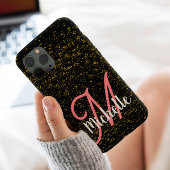 Chic Gold sparkle zwarte roze monogram uniek giraa Case-Mate iPhone Case