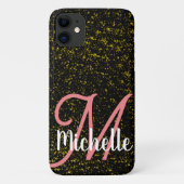 Chic Gold sparkle zwarte roze monogram uniek giraa Case-Mate iPhone Case (Achterkant)