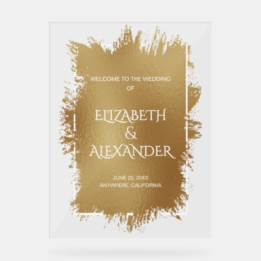 Chic Gold Splash Wedding Welkom Acryl Bord (Voorkant)