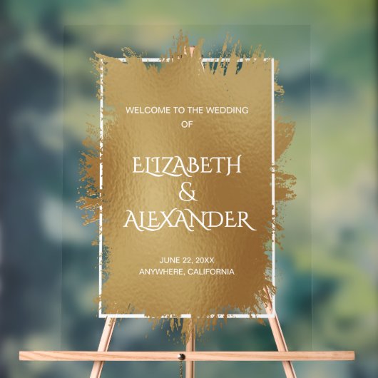 Chic Gold Splash Wedding Welkom Acryl Bord (Neutraal)