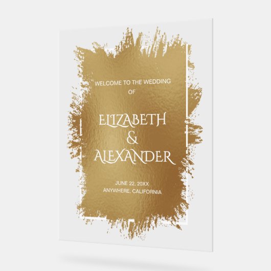 Chic Gold Splash Wedding Welkom Acryl Bord (Hoek)