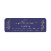 Chic Gold Sprig Blue-kerstterugzendadres Etiket (Voorkant)