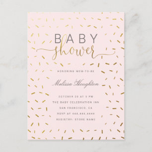 Chic Gold Sprinkle Confetti & Roze Baby shower Uitnodiging Briefkaart