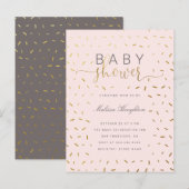 Chic Gold Sprinkle Confetti & Roze Baby shower Uitnodiging Briefkaart (Voorkant / Achterkant)