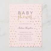 Chic Gold Sprinkle Confetti & Roze Baby shower Uitnodiging Briefkaart (Voorkant)