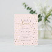 Chic Gold Sprinkle Confetti & Roze Baby shower Uitnodiging Briefkaart (Staand voorkant)