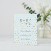 Chic Gold Sprinkle Confetti Script Baby shower Uitnodiging Briefkaart (Staand voorkant)